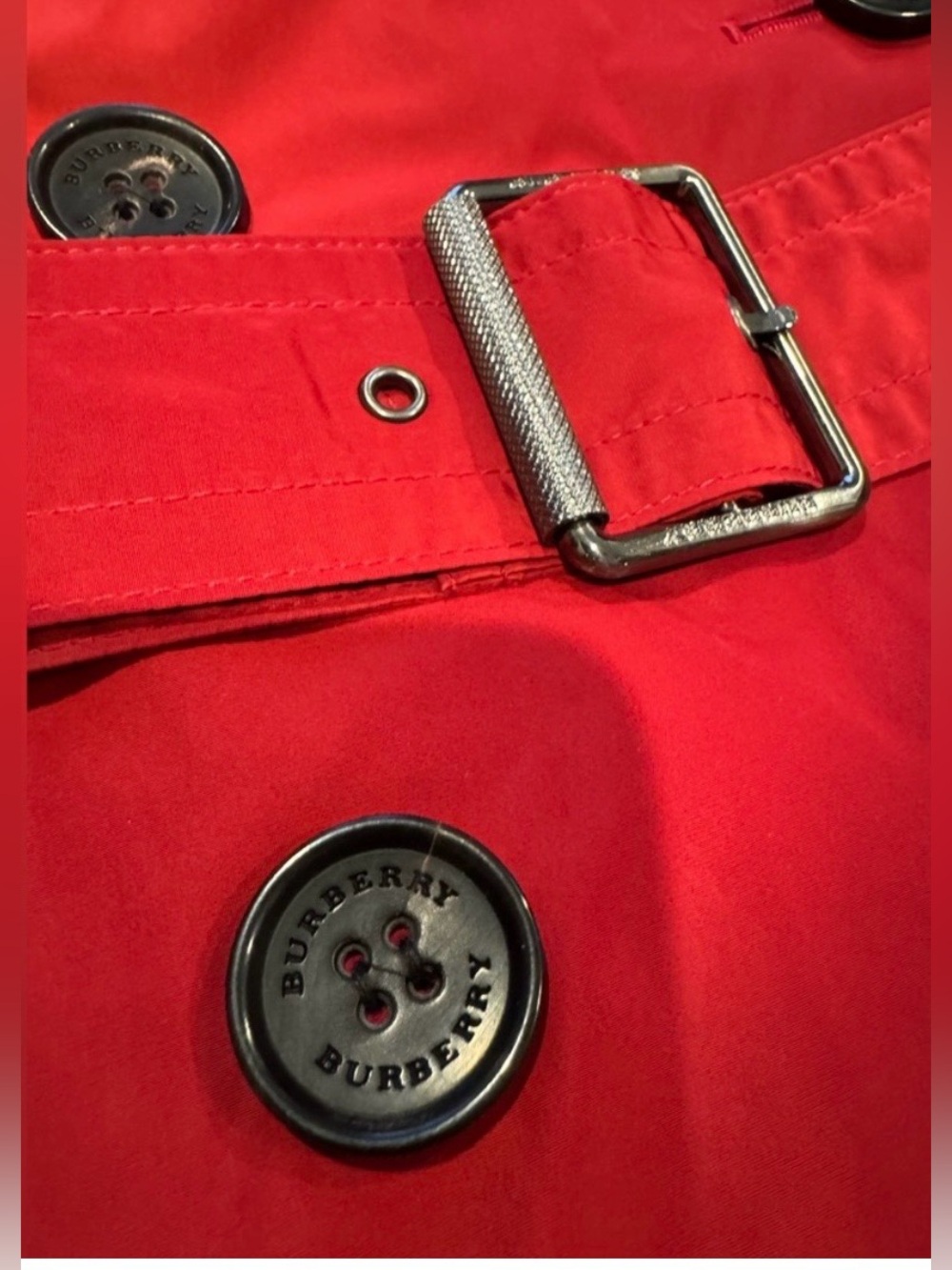 Burberry Balmoral Red Short Trench Coat Hooded Belted Jacket US 14 EUC - Picture 11 of 16